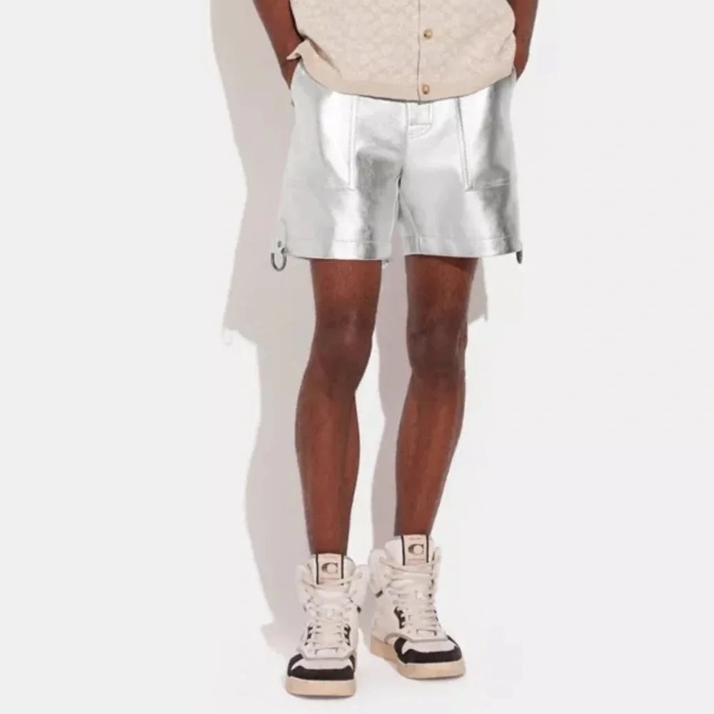 Coach metallic silver leather shorts